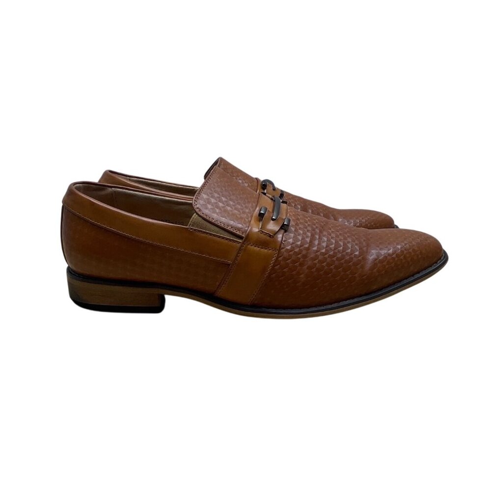 Uv Signature Men’s Brown Textured Metal Buckle Detail Slip-On Dress Shoes Sz 12